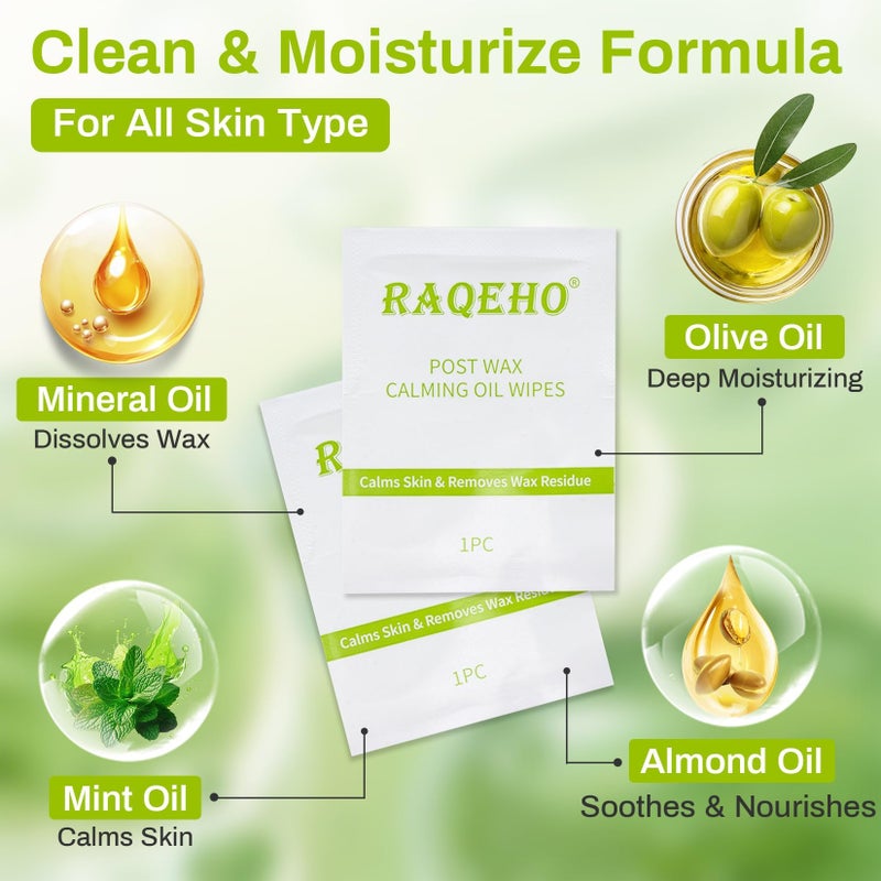 RAQEHO 20PCS Post Wax Wipes - After Waxing Calming Oil Wipes Post Wax Care for Body Facial Waxing Remover Aftercare Product for Hair Removal After Wax Care Remove Residue Waxing Aftercare Supplies - Image 3